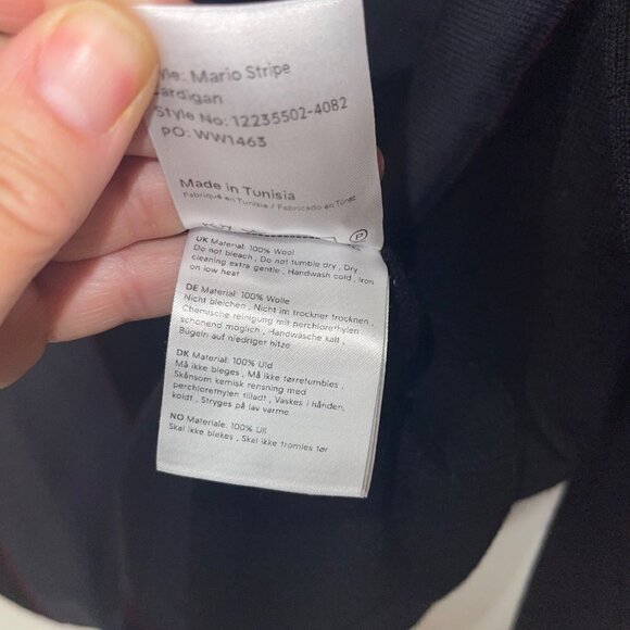 Wood Wood Mens Sweater Size XXL Black Mario Striped Cardigan Pure Wool New - Picture 9 of 10